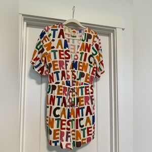 Anthropologie FARM Rio Multicolor Letter Print jumpsuit